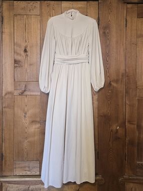 70s Vintage Long Sleeve Maxi Dress with High Neck